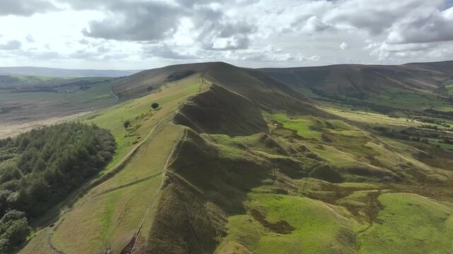 Mam Tor from a drone, Peak District National Park, Derbyshire, England, UK