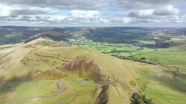Mam Tor from a drone, Peak District National Park, Derbyshire, England, UK