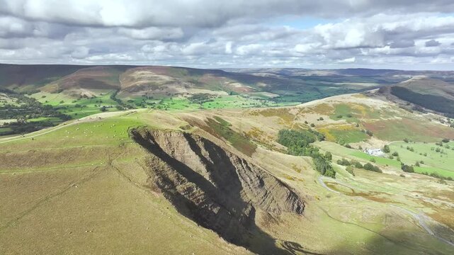 Mam Tor from a drone, Peak District National Park, Derbyshire, England, UK
