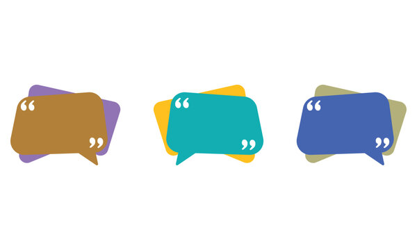 Three colourful quotation marks speech bubbles vector icons