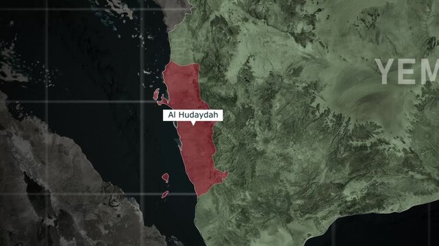 Yemen Map With Al Hudaydah Port City Governorate Highlighted Satellite Animation