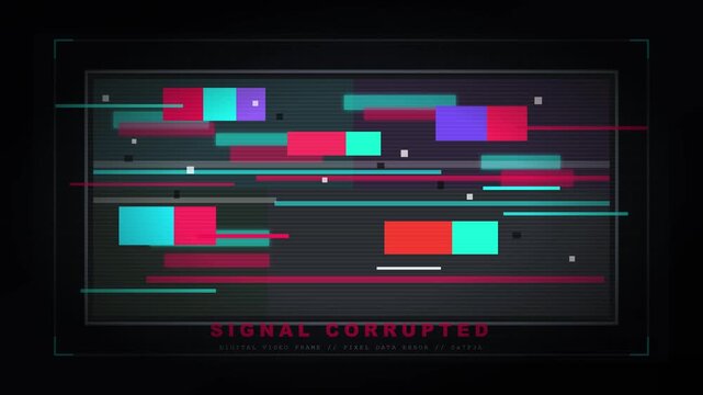 Digital video signal corruption effect with motion glitch bar animation