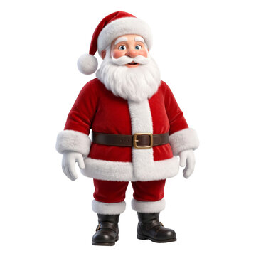 Cute red and white 3D Santa Claus standing isolated on transparent white background