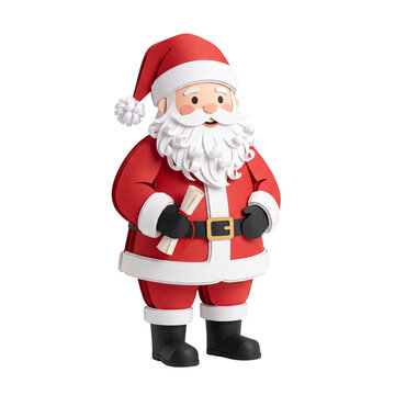 Creative red paper craft Santa Claus holding sack isolated on white background for Christmas