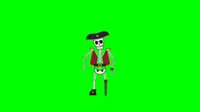 Skeleton Pirate Character Animation Moving Arms on Green Screen Background