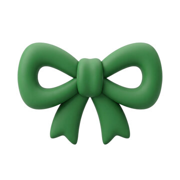 Minimalist 3D green ribbon bow isolated on white background for Christmas gift wrapping