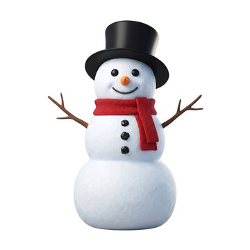 3D Christmas snowman icon isolated on clean white backdrop