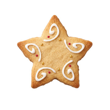 Elegant star gingerbread cookie with white swirl frosting