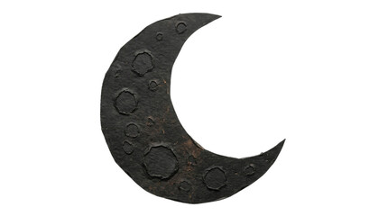 Handcrafted black paper crescent moon cutout with textured crater details on white background © Peter