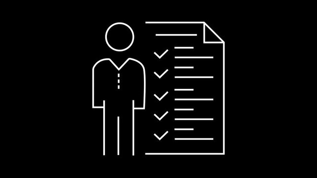 User Checklist and Candidate Profile concept. HR candidate screening, completed user tasks, resume evaluation, and task management. 2D animation with 4K resolution and alpha channel.