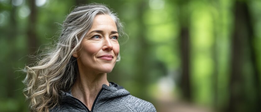 Portrait of Active Mature Woman in Forest Park