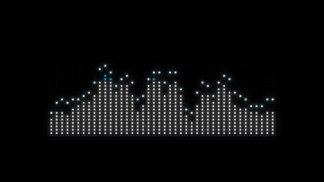 Audio waveform equalizer visualization video clip featuring glowing blue and white dots pulsing on black background