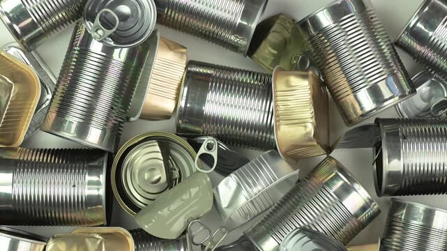 Metal tins and cans ready for recycling 