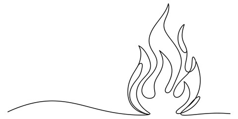 Simple black and white fire flame continuous line drawing illustration isolated on transparent background, Vector © Coloring Pages Line 
