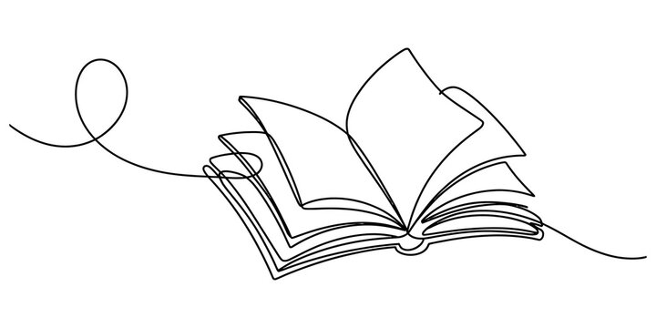 Continuous single line drawing of an open book with flipping pages isolated on a clean surface isolated on transparent background, Vector