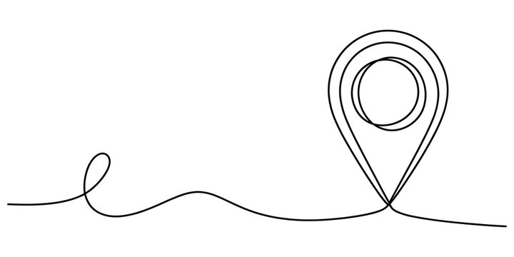 Continuous single line drawing of a map location pin icon isolated on transparent background, Vector