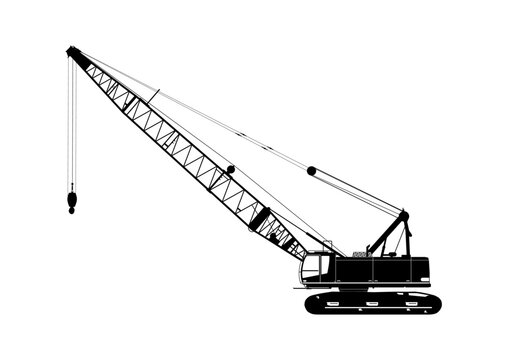 Silhouette of a duty-cycle crawler crane. Heavy crane, side view. Vector.