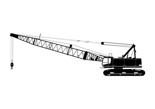Silhouette of a duty-cycle crawler crane. Heavy crane, side view. Vector.