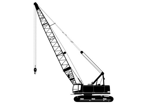 Silhouette of a duty-cycle crawler crane. Heavy crane, side view. Vector.