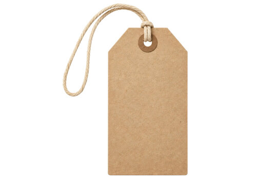 Blank brown cardboard price tag with a natural twine loop isolated on a white background