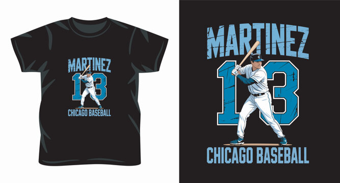 Martinez chicago baseball number thirteen t-shirt illustration featuring batter in blue and white distressed art.