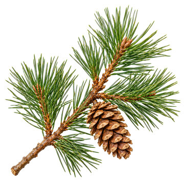 Evergreen Pine Sprig With Cone Isolated On White