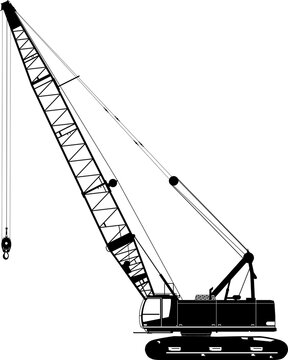Silhouette of a duty cycle crawler crane. Heavy crane, side view.