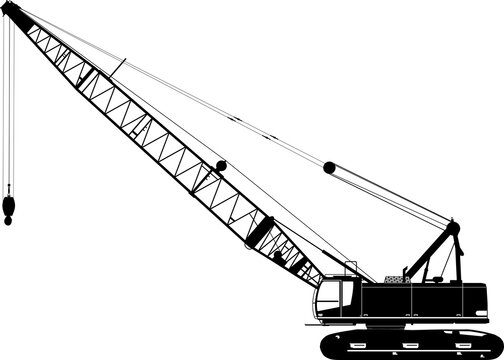 Silhouette of a duty cycle crawler crane. Heavy crane, side view.