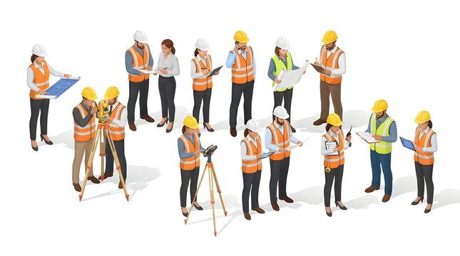 Group of professional construction workers and engineers collaborating on a building