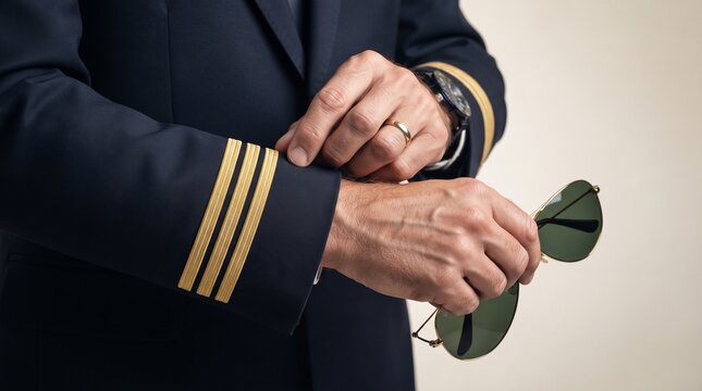 Pilot adjusting uniform cuff