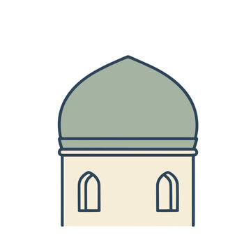Illustration of a building with a dome and arched windows