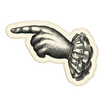 Engraved hand pointing with ruffled cuff on transparent background