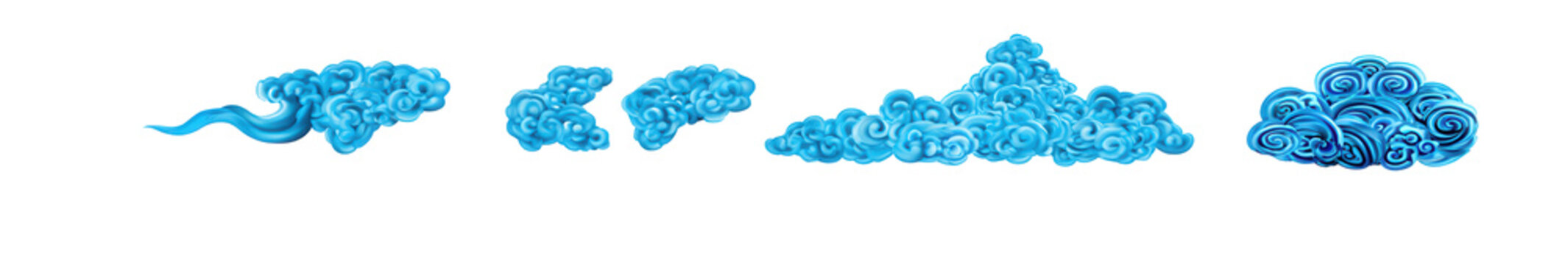 Stylized blue traditional chinese clouds on transparent background
