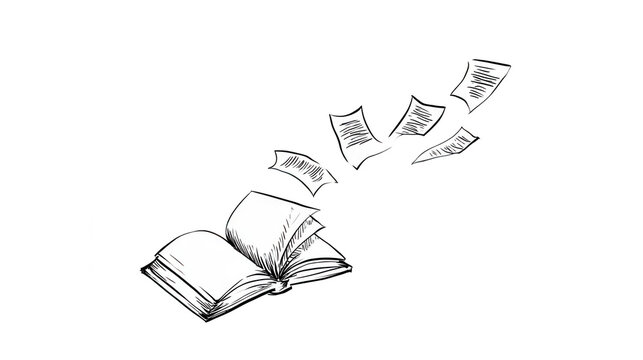 Open book with flying pages on transparent background