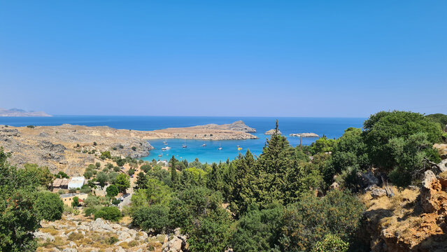 Panoramic Coastal View of Lindos Rhodes Greece