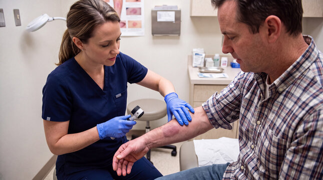 Dermatologist Examining Cold Panniculitis on Patient Forearm