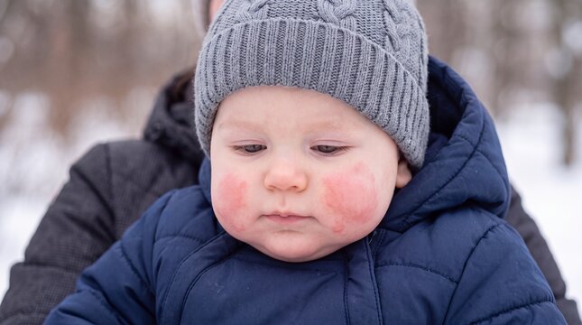 Baby With Red Cheeks in Cold Winter Weather