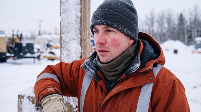 Man With Cold Weather Facial Redness Outdoors