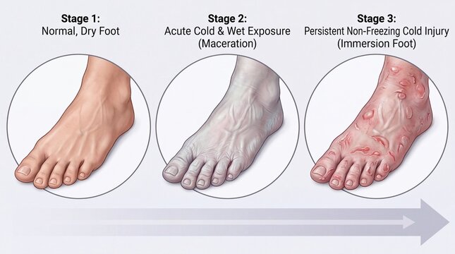 Stages of Nonfreezing Cold Injury From Wet Exposure