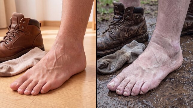 Healthy Foot Compared With Wet Cold Exposed Foot