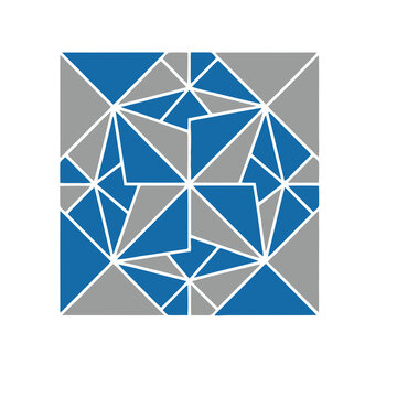 Geometric pattern with blue and gray triangles