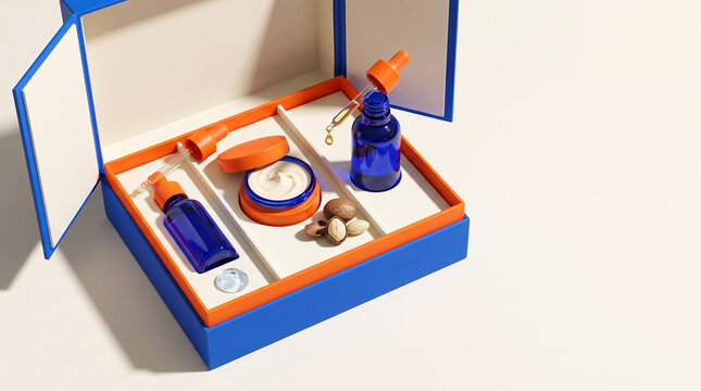 Skincare product packaging with cream and oil in stylish box  