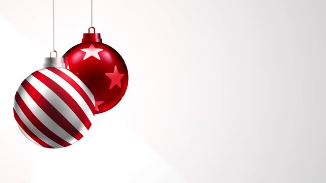 Festive Christmas motion background of glossy red and white baubles, with clean copy space for holiday messages, ads and greetings.