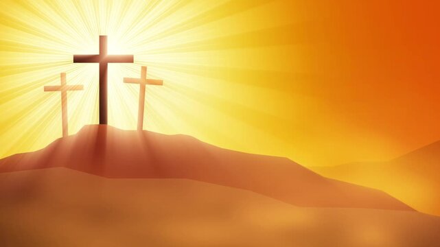 The Crucifixion symbol with three crosses, for worship screen, sermon background, church announcement, and Christian media.