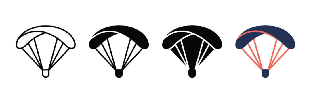 Paragliding icons vector set featuring minimalist outline solid black and colorful graphic design symbols for extreme sports