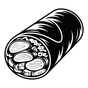 A rolled gyro with visible filling is a black silhouette