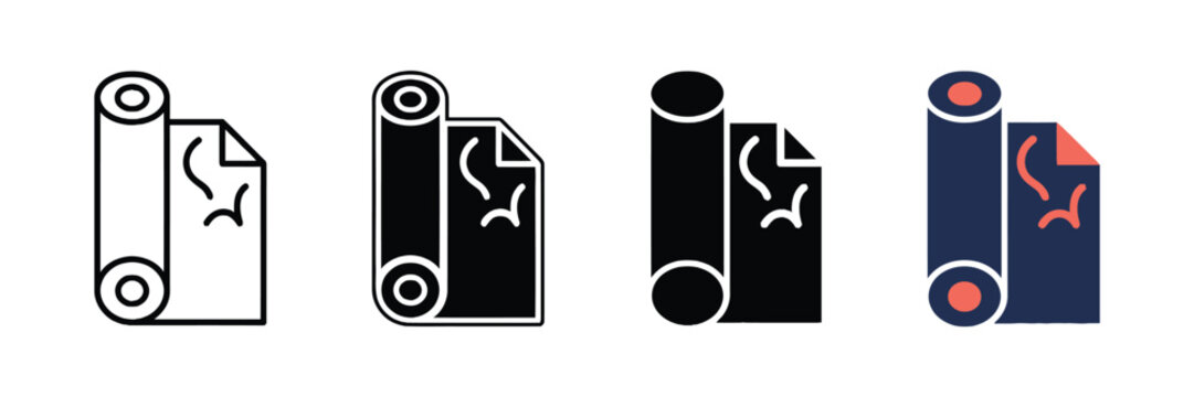 Vector graphic illustration set of rolled architectural blueprint paper symbols in various creative artistic styles