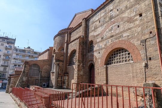 East end of the Church of Saint Demetrios with brick apse, patron saint basilica of Thessaloniki, Greece