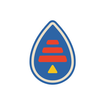 Abstract geometric logo with red and yellow shapes on blue