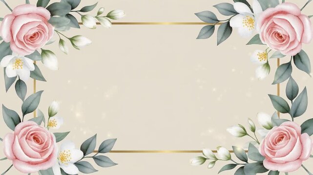 Floral wedding frame loop with roses and jasmine